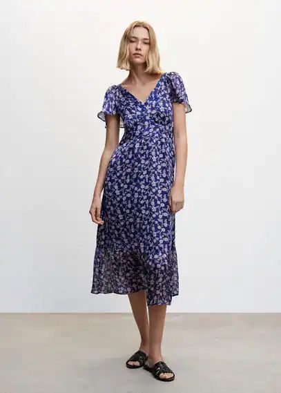 Midi floral dress blue - Woman - 4 - MANGO