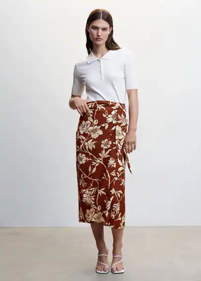 Floral wrapped skirt brown - Woman - XXS - MANGO