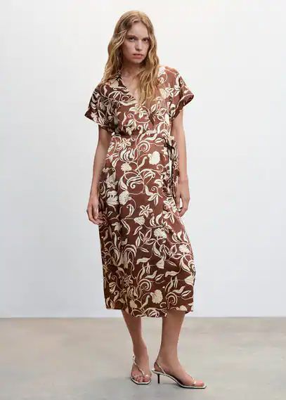 Print wrap dress brown - Woman - 4 - MANGO