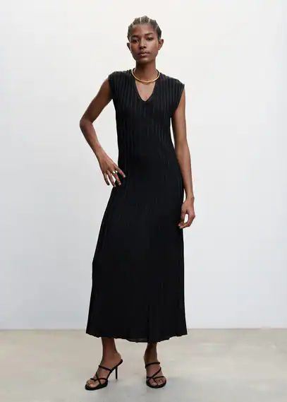 Knitted dress with contrasting details black - Woman - 4 - MANGO