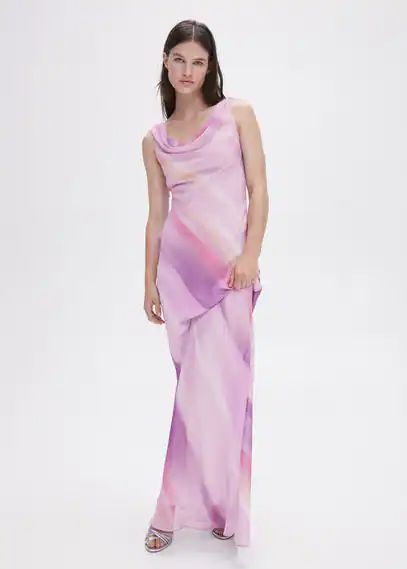 Dress with draped neckline pastel pink - Woman - 6 - MANGO