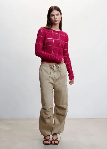 Openwork knit sweater fuchsia - Woman - XXS - MANGO