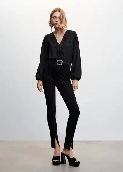 Ruffle bow blouse black - Woman - 6 - MANGO