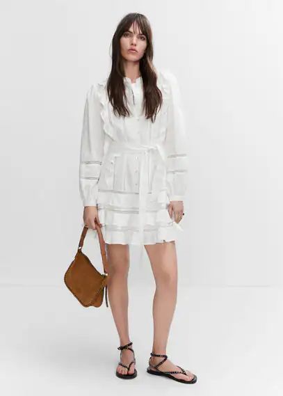 Lace ruffle dress white - Woman - 6 - MANGO