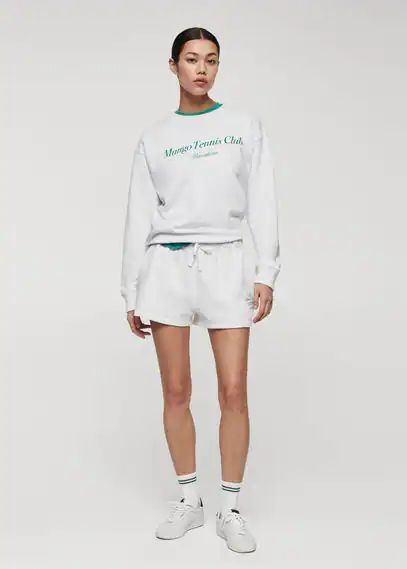 Cotton shorts with logo white - Woman - S - MANGO