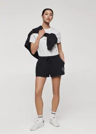 Cotton shorts with logo dark navy - Woman - S - MANGO