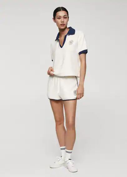 Textured polo shirt with logo ecru - Woman - S - MANGO