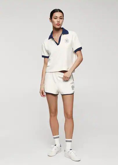 Textured shorts with logo ecru - Woman - S - MANGO