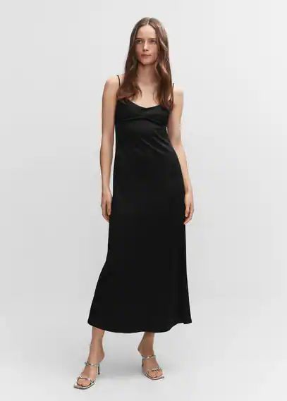 Long back slit dress black - Woman - 8 - MANGO