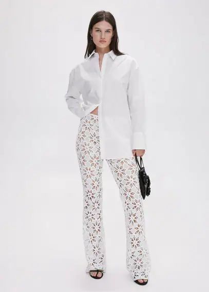 Crochet palazzo trousers off white - Woman - 4 - MANGO