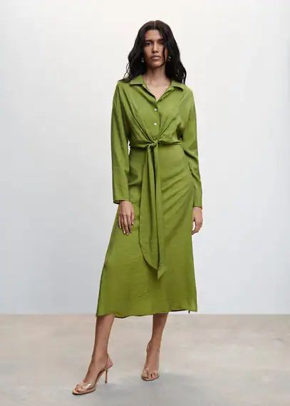 Knot detail shirt dress green - Woman - 8 - MANGO