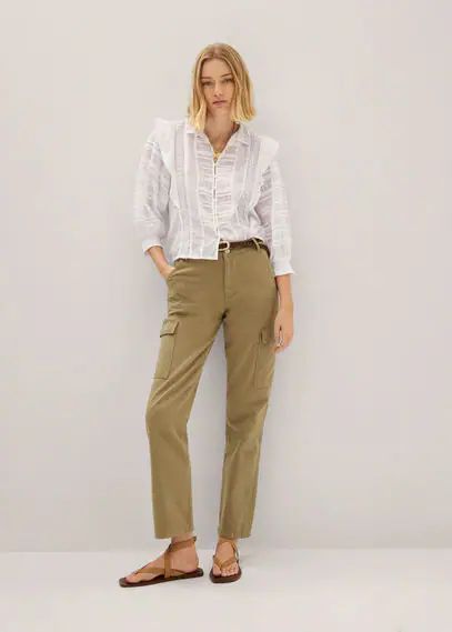 Lace panel cotton blouse off white - Woman - 8 - MANGO