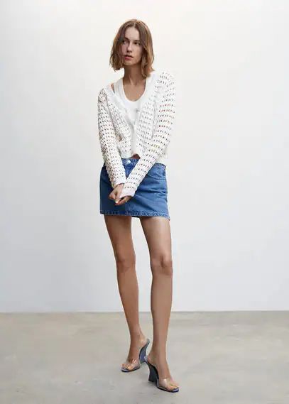 Openwork knit cardigan off white - Woman - XS - MANGO