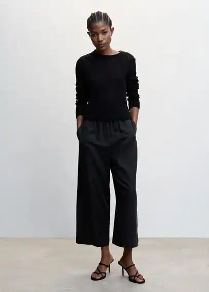 Linen-blend culotte trousers black - Woman - XXS - MANGO