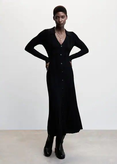 Ribbed polo neck dress black - Woman - 6 - MANGO