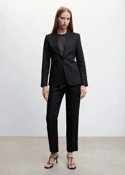 Blazer suit 100% linen black - Woman - 6 - MANGO