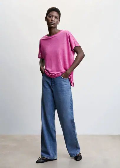 100% linen t-shirt light/pastel purple - Woman - XS - MANGO