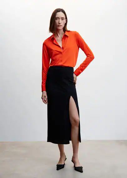 Buttoned flowy shirt orange - Woman - 6 - MANGO