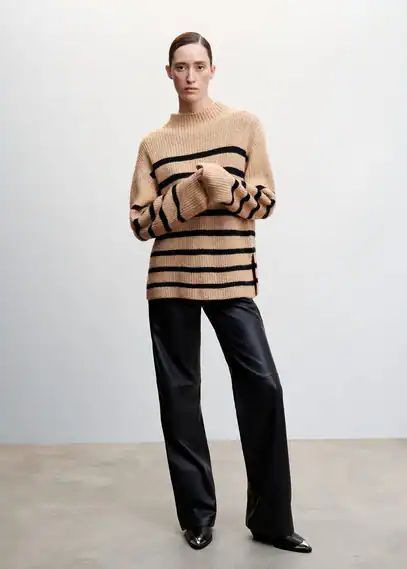 Striped knit sweater medium brown - Woman - XXS - MANGO
