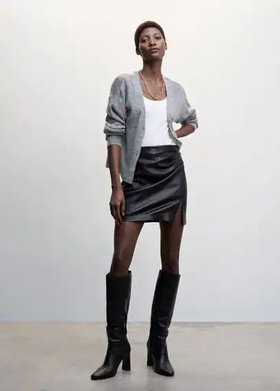 Leather-effect mini-skirt black - Woman - XXS - MANGO