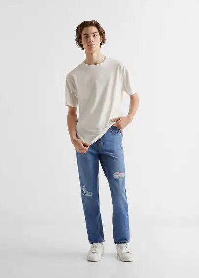 Decorative ripped regular jeans medium blue - Teenage boy - L - MANGO TEEN