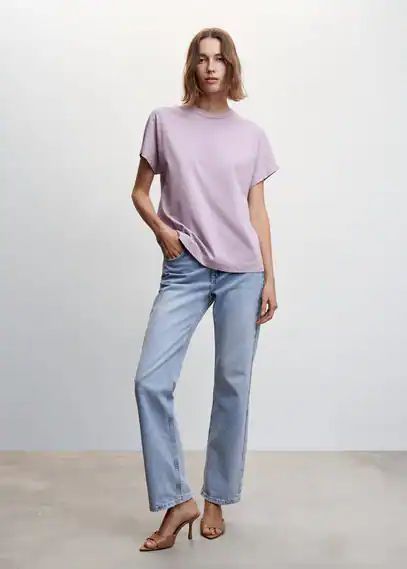 Cotton T-shirt washed effect light/pastel purple - Woman - XS - MANGO