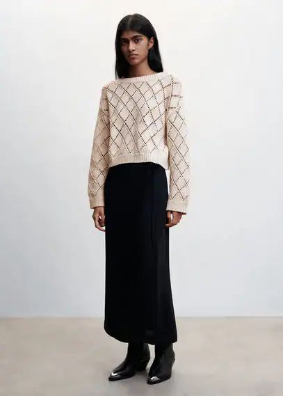 Cotton crop openwork sweater light/pastel grey - Woman - XS - MANGO