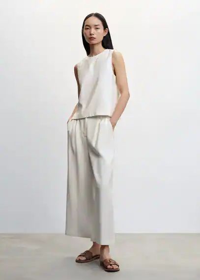 Pleated culottes trousers off white - Woman - S - MANGO