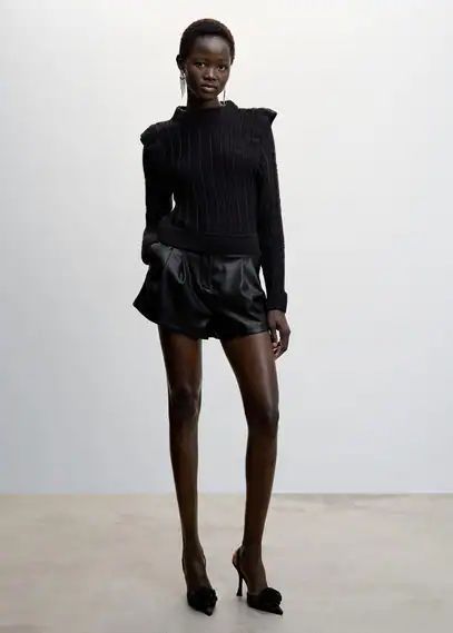 Ruffled shoulder sweater black - Woman - S - MANGO