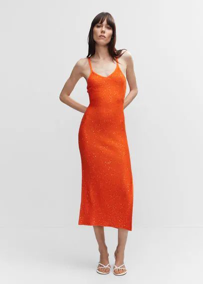 Knitted dress with sequin detail orange - Woman - 4 - MANGO