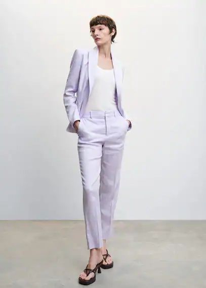 Blazer suit 100% linen light/pastel purple - Woman - 4 - MANGO
