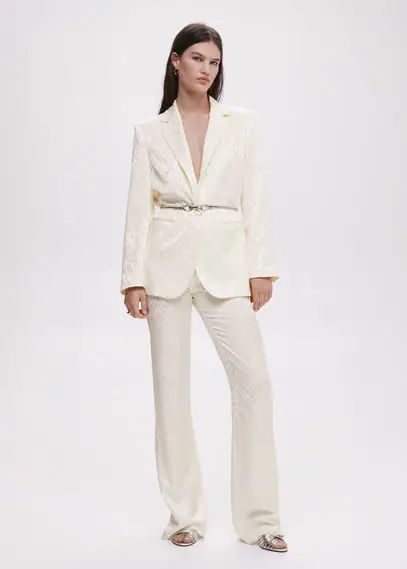 Jacquard suit trousers off white - Woman - 4 - MANGO