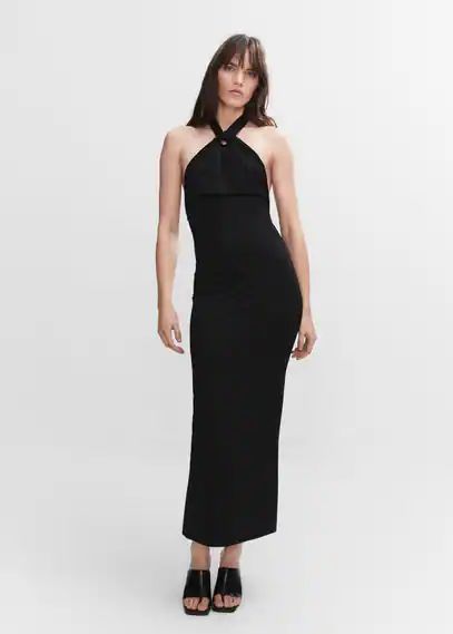 Halter dress with back opening black - Woman - 6 - MANGO