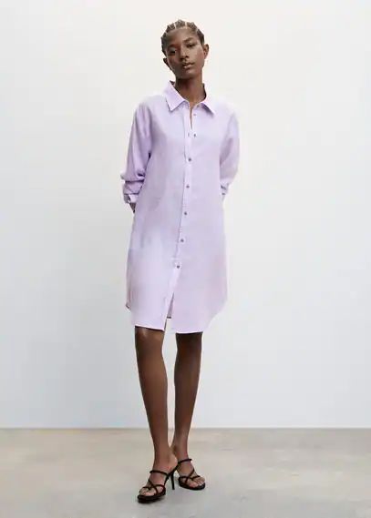 Linen long shirt lilac - Woman - 4 - MANGO