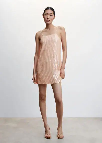 Short sequin dress pale pink - Woman - 6 - MANGO