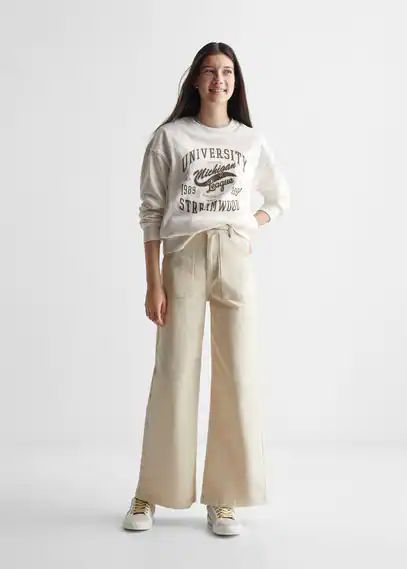 Printed cotton sweatshirt off white - Teenage girl - XS - MANGO TEEN