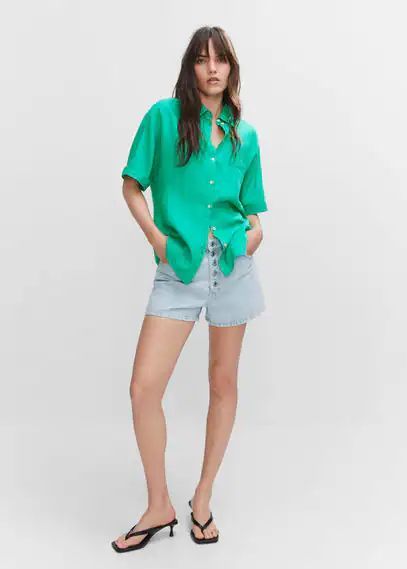 Pocket linen shirt green - Woman - 4 - MANGO