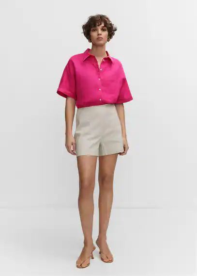 Pocket linen shirt fuchsia - Woman - 4 - MANGO