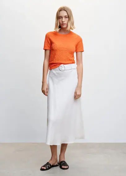 Textured t-shirt orange - Woman - XXS - MANGO