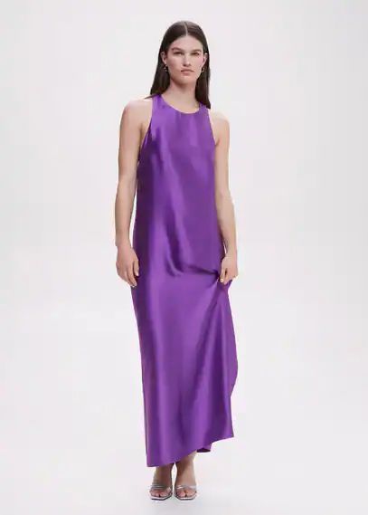 Satin cross-back dress purple - Woman - 6 - MANGO