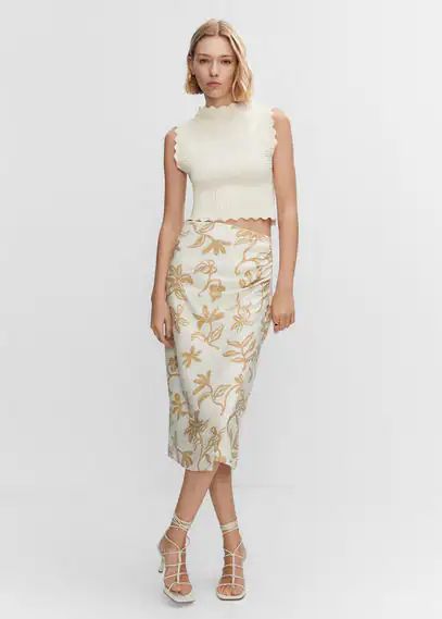 Floral texture skirt ecru - Woman - XXS - MANGO