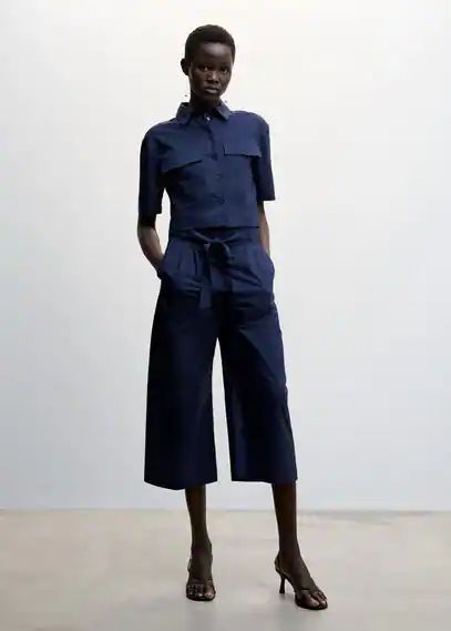 Chest-pocket cotton shirt navy - Woman - 6 - MANGO