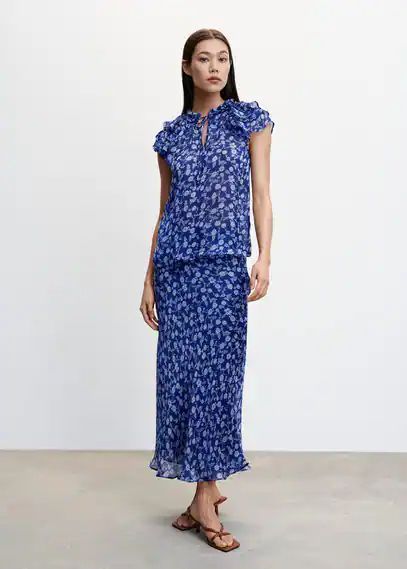 Floral ruffled blouse blue - Woman - 4 - MANGO