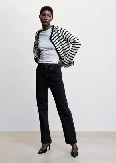 Frayed striped cardigan off white - Woman - S - MANGO