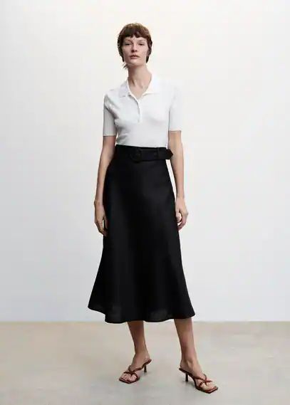 Belted linen skirt black - Woman - 6 - MANGO
