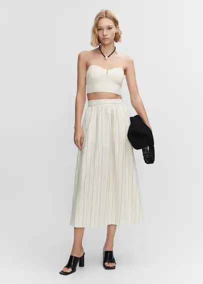 Pinstripe skirt off white - Woman - XS - MANGO