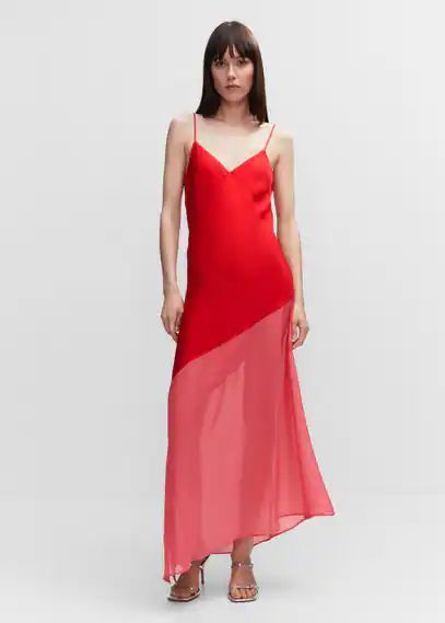 Asymmetrical semi-sheer panel dress red - Woman - 6 - MANGO