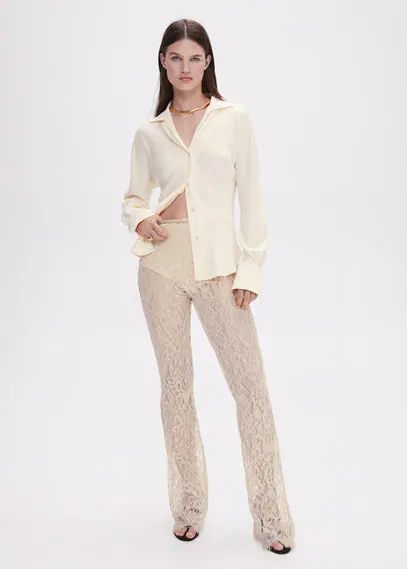 Lace flare trousers beige - Woman - 6 - MANGO