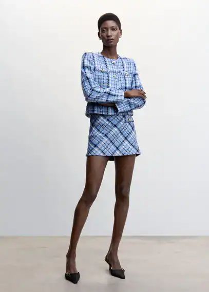 Check tweed miniskirt blue - Woman - XS - MANGO