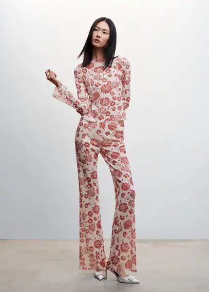 Floral print trousers red - Woman - S - MANGO